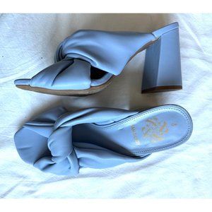 Blue Puffy Strap Block Heel Sandals